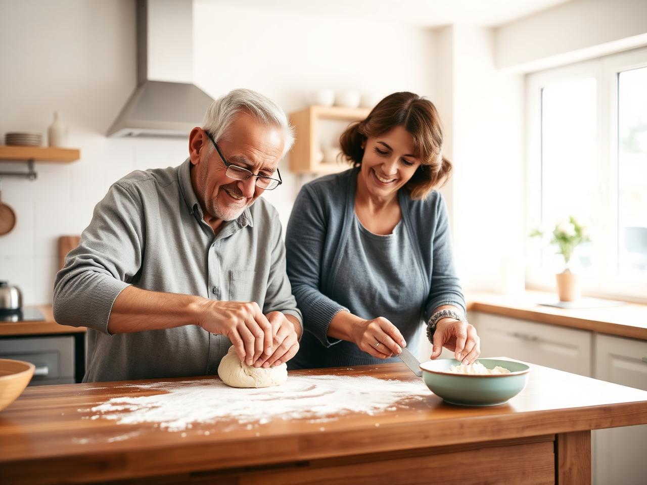 Zwei Menschen backen gemeinsam in der Küche
