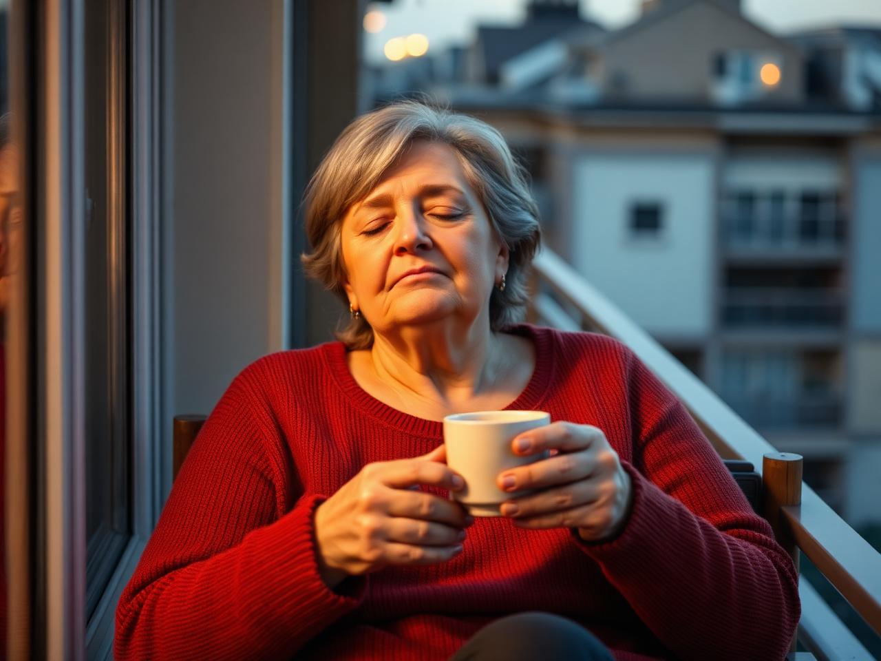 Pflegende Angehörige macht eine Pause mit einer Tasse Tee